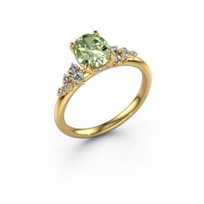 Engagement ring Emma OVL 585 gold green lab grown diamond 8x6 mm