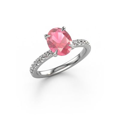 Engagement ring Crystal OVL 2 585 white gold tourmaline pink 9x7 mm
