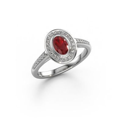 Engagement ring Noud 2 OVL 585 white gold ruby 6x4 mm