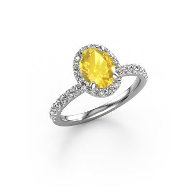 Bague de fiançailles Miranda OVL 950 platine saphir jaune 8x6 mm