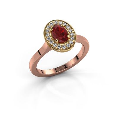 Ring Madelon 1 585 rosé goud robijn 7x5 mm