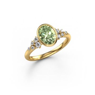 Engagement ring Aliyah OVL 585 gold green lab grown diamond 8x6 mm