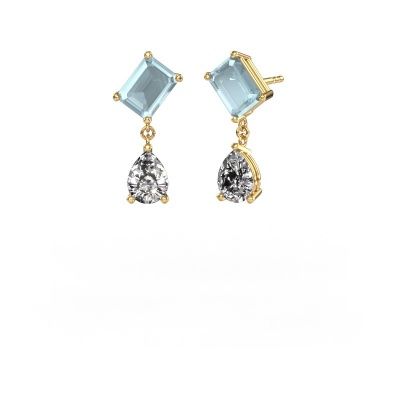 Boucles d'oreilles Toi et Moi EME PER 585 or jaune aigue-marine 8x6 mm