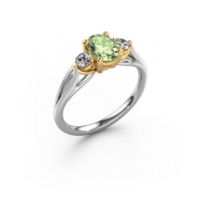 Engagement ring Amie OVL 585 white gold green lab grown diamond 7x5 mm