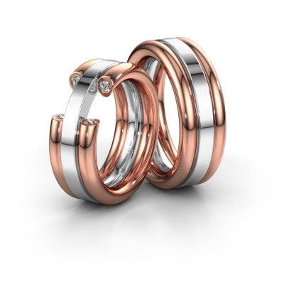 Wedding rings set WH6018LM ±8x2.8 mm 14 Carat rose gold diamond 0.03 crt