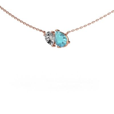 Pendant Toi et Moi PER PER 585 rose gold blue topaz 8x6 mm