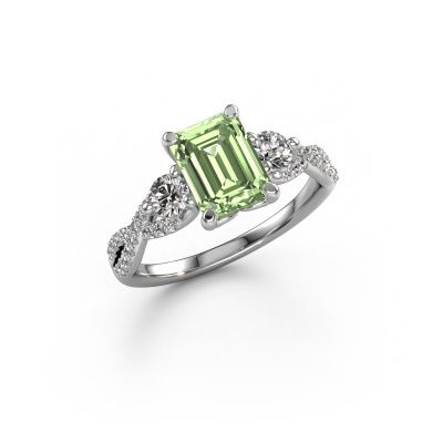 Engagement ring Marilou EME 950 platinum green lab grown diamond 8x6 mm