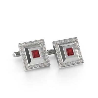 Cufflinks Joris 585 white gold ruby 4 mm