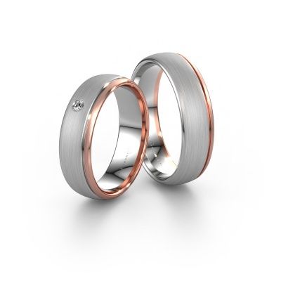 Wedding rings set WH0501LM36AM ±0.24x0.07 in 14 Carat white gold diamond 0.03 crt