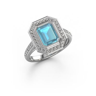 Verlovingsring Noud 2 EME 950 platina blauw topaas 8x6 mm
