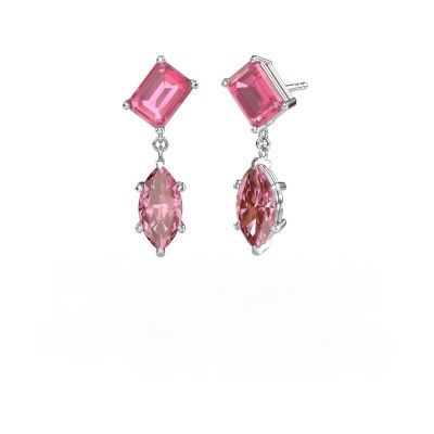 Pendants d'oreilles Toi et Moi EME MRQ 585 or blanc saphir rose 8x6 mm