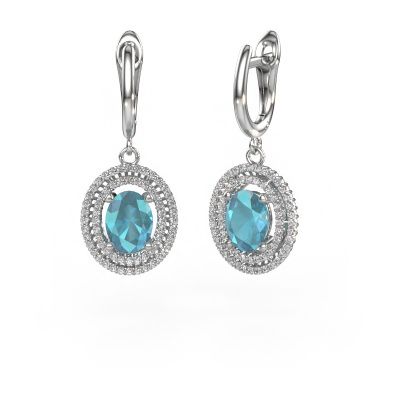 Drop earrings Karren 585 white gold blue topaz 8x6 mm