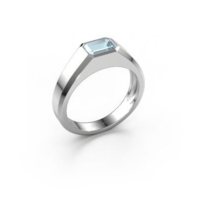 Herrenring Dylan 1 585 Weißgold Aquamarin 7x5 mm