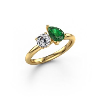 Engagement ring Toi et Moi PER-RND 585 gold emerald 7x5 mm