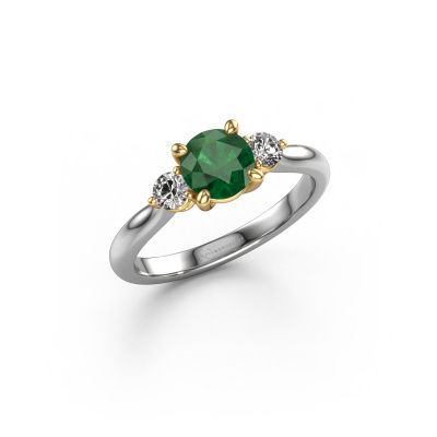 Verlovingsring Lieselot RND 585 witgoud smaragd 6.5 mm