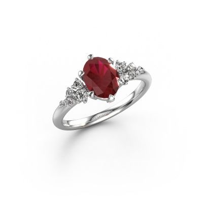 Bague de fiançailles Royce OVL 585 or blanc rubis 8x6 mm