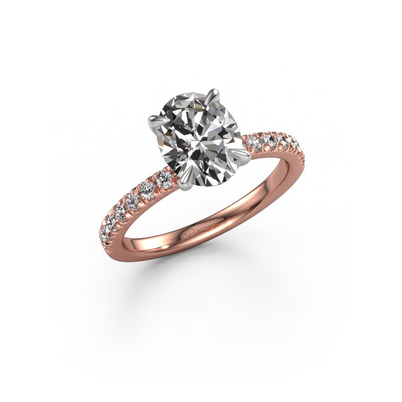 Bague de fiançailles Crystal OVL 2 585 or rose zircone 9x7 mm