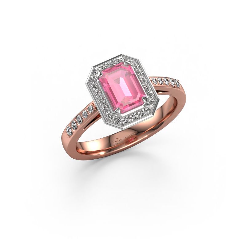 Anillo de compromiso Dodie 2 eme 585 oro rosa zafiro rosa 7x5 mm