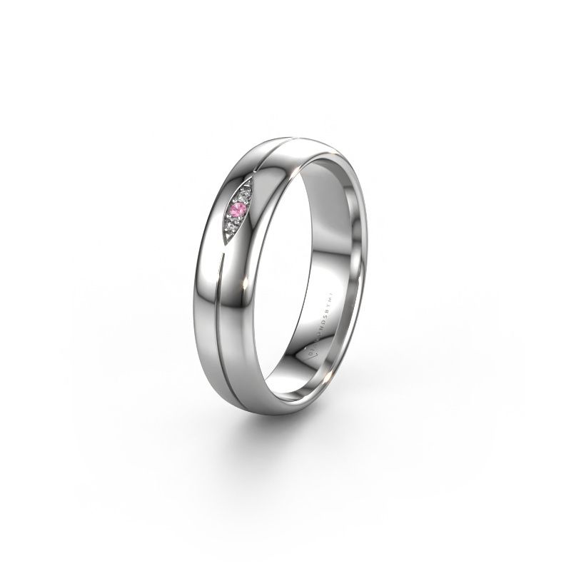 Trouwring WH0219L35X 950 platina roze saffier ±5 x 1,4 mm
