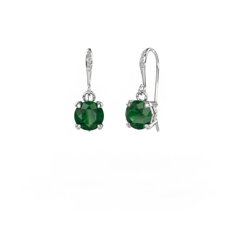 Pendants d'oreilles Laurie RND 2 585 or blanc emeraude 5.7 mm