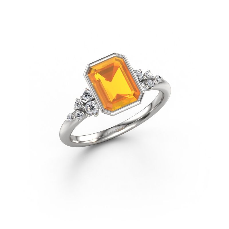 Bague de fiançailles Aliyah EME 950 platine citrine 8x6 mm