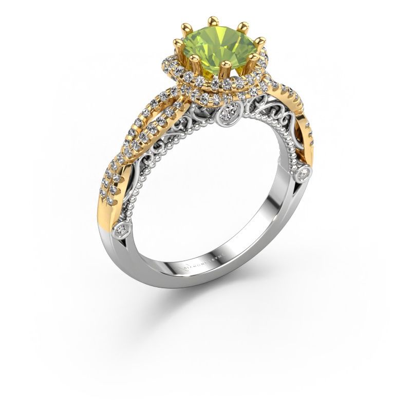 Bague de fiançailles Lysanne 585 or blanc péridot 6.5 mm