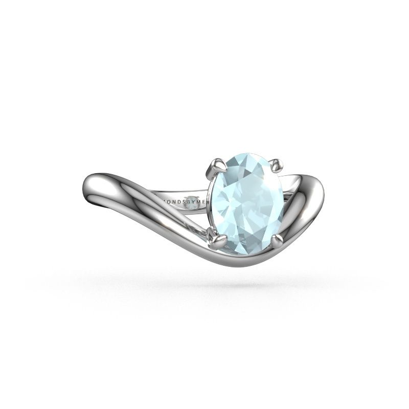 Verlovingsring Femke OVL 950 platina aquamarijn 8x6 mm