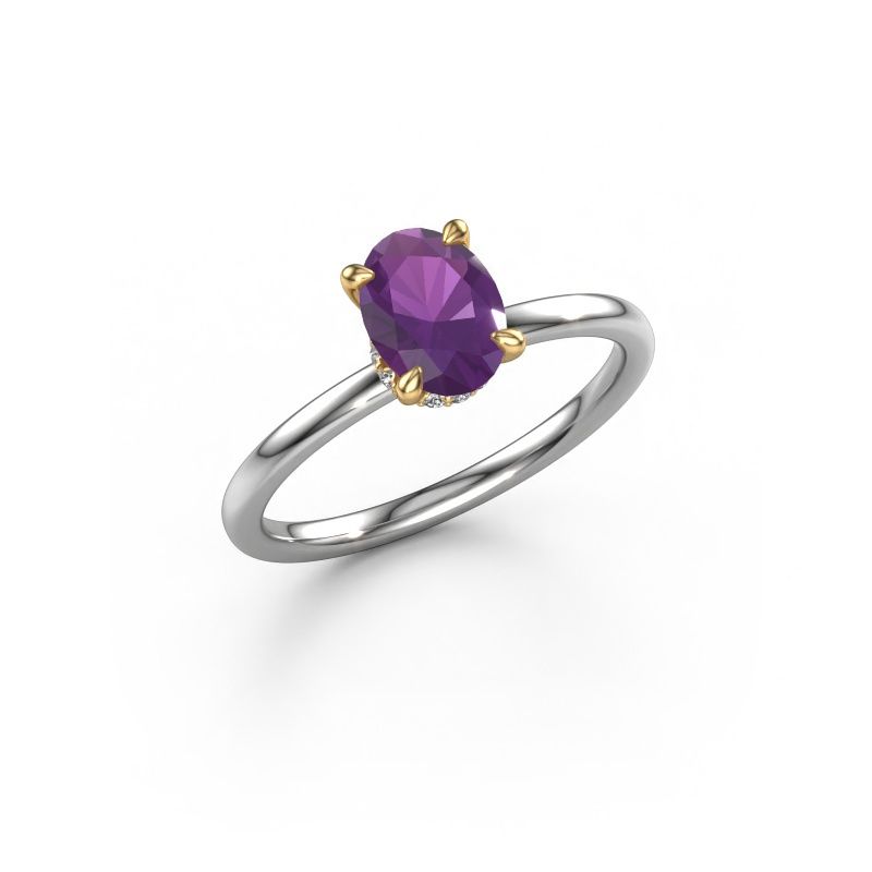 Bague de fiançailles Crystal OVL 3 585 or blanc améthyste 7,5x5,5 mm