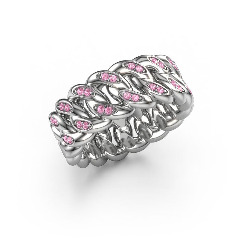 Heren ring Redouan 2 585 witgoud roze saffier 1.1 mm