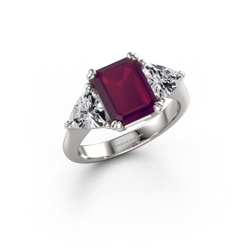 Verlovingsring Paula 585 witgoud rhodoliet 9x7 mm