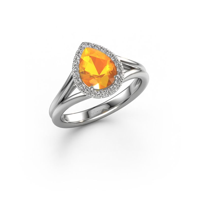 Bague de fiançailles Verla pear 1 585 or blanc citrine 8x6 mm