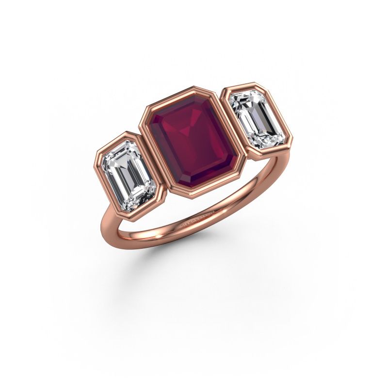 Engagement ring Lavon 3 EME 585 rose gold rhodolite 8x6 mm