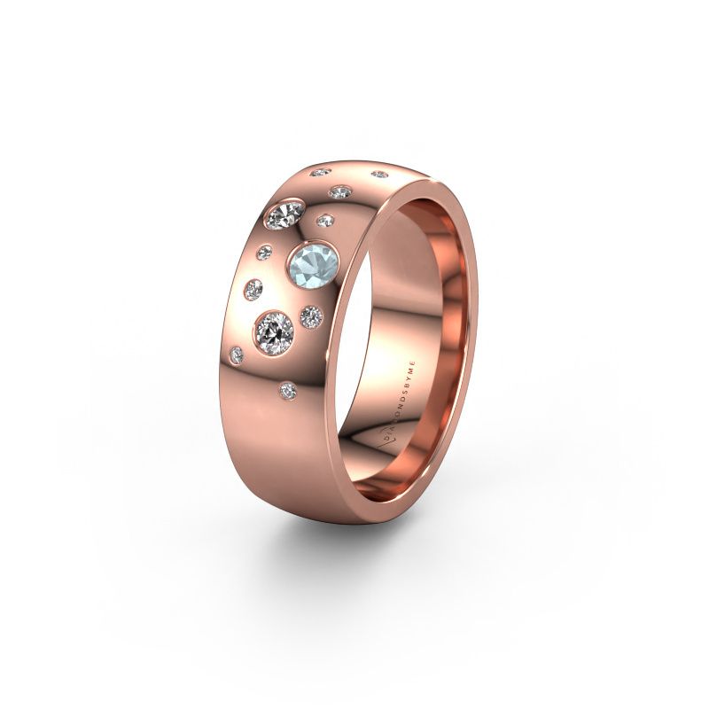 Trouwring WH0141L26BP 585 rosé goud aquamarijn ±7x2 mm