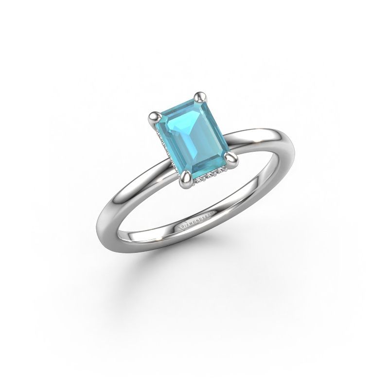 Verlovingsring Simone EME 2 950 platina blauw topaas 7x5 mm