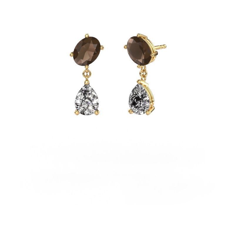 Boucles d'oreilles Toi et Moi OVL-PER 585 or jaune quartz fumé 8x6 mm