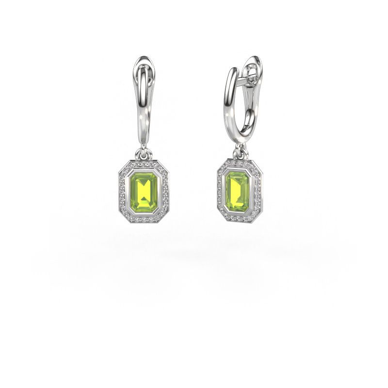 Drop earrings Noud EME 585 white gold peridot 6x4 mm