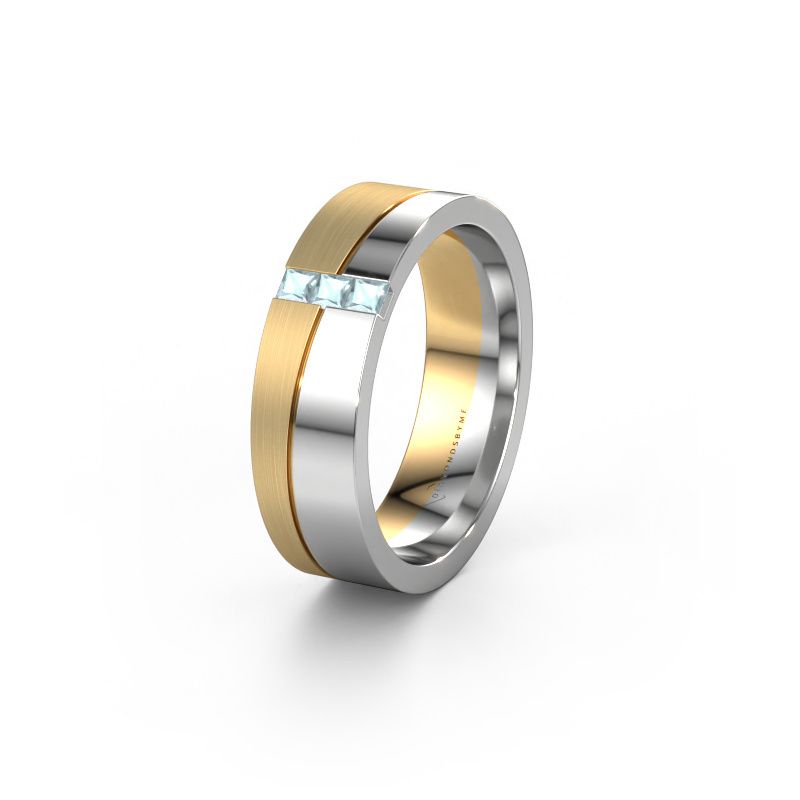 Trouwring WH0906L16A 585 witgoud aquamarijn ±6x1.7 mm