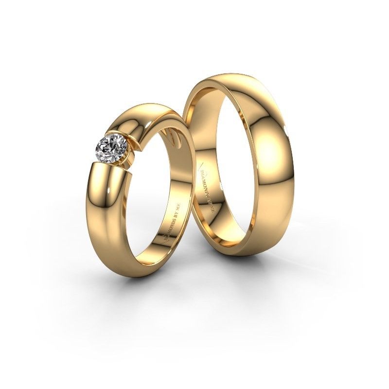 Image of Wedding rings set WHE339LM24AP ±5x1.7 mm 14 Carat white gold diamond 0.10 crt