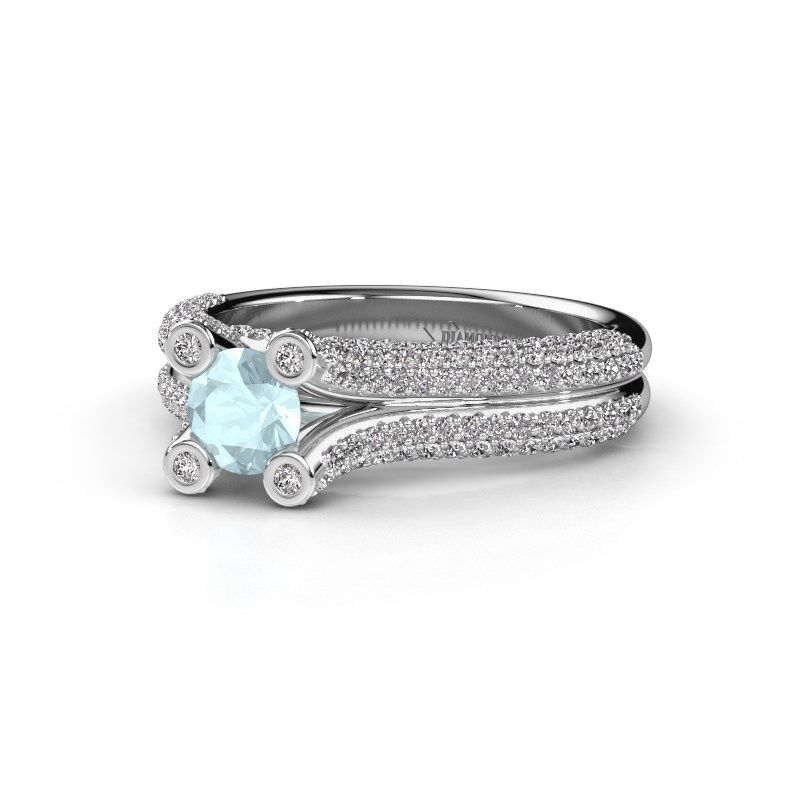 Afbeelding van Verlovingsring Stefanie 2<br/>950 platina<br/>Aquamarijn 5 mm