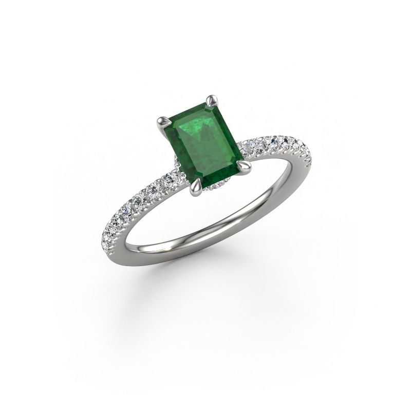 Verlovingsring Crystal EME 4 585 witgoud smaragd 7x5 mm