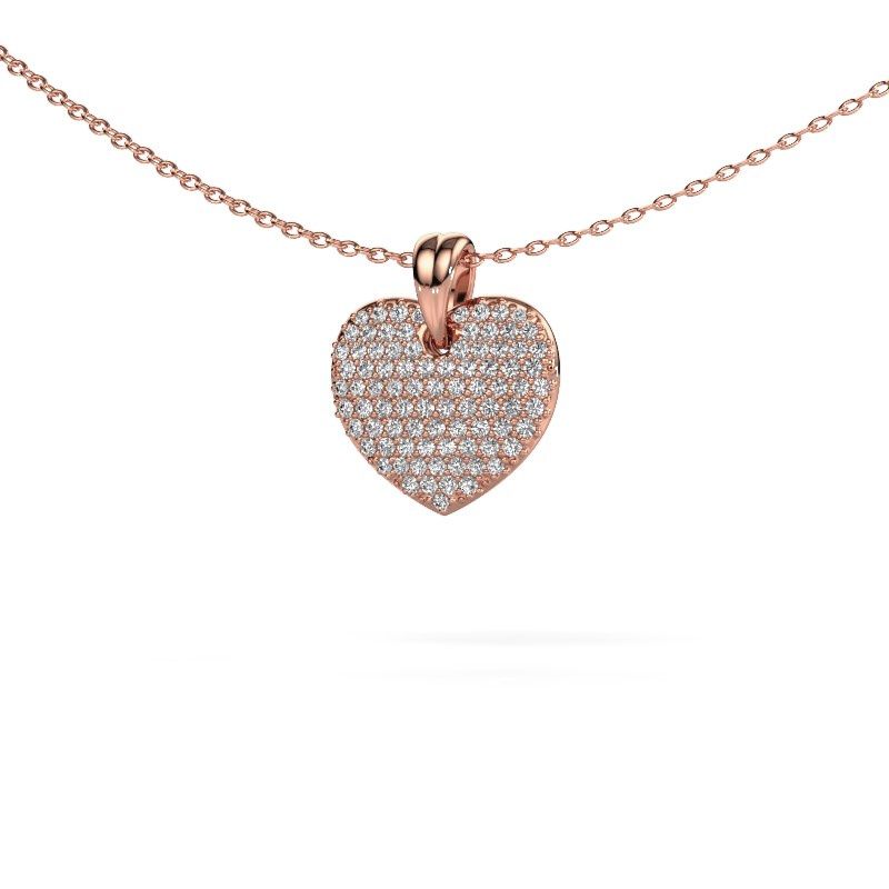 Image of Necklace Heart 5 585 rose gold zirconia 0.8 mm
