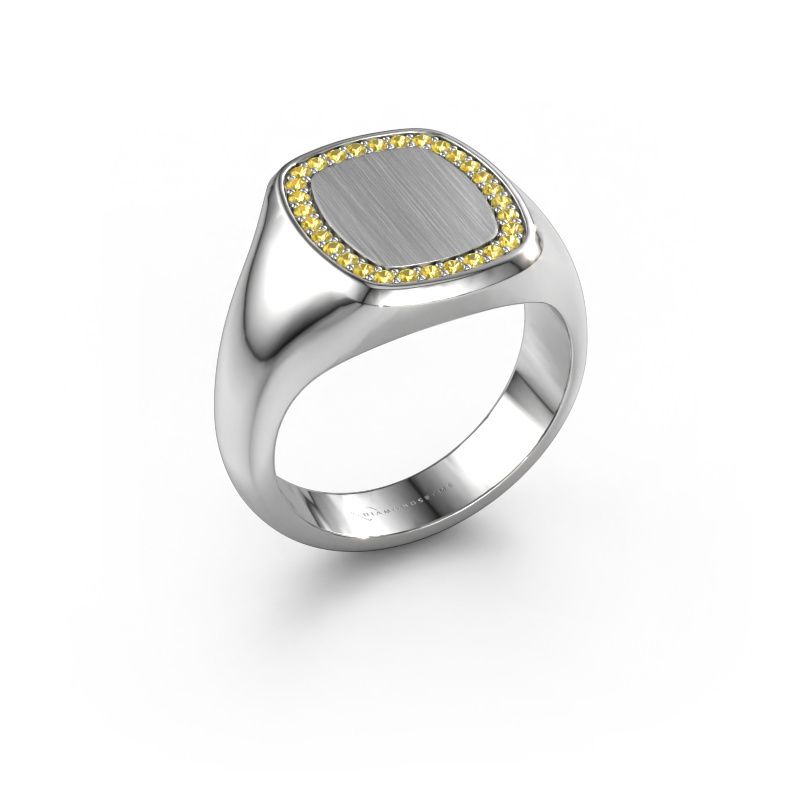 Heren ring Floris Cushion 3 585 witgoud gele saffier 1.2 mm
