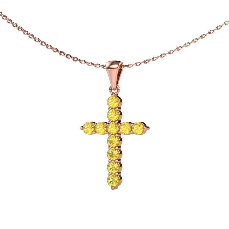 Pendant Cross 585 rose gold yellow sapphire 2.5 mm