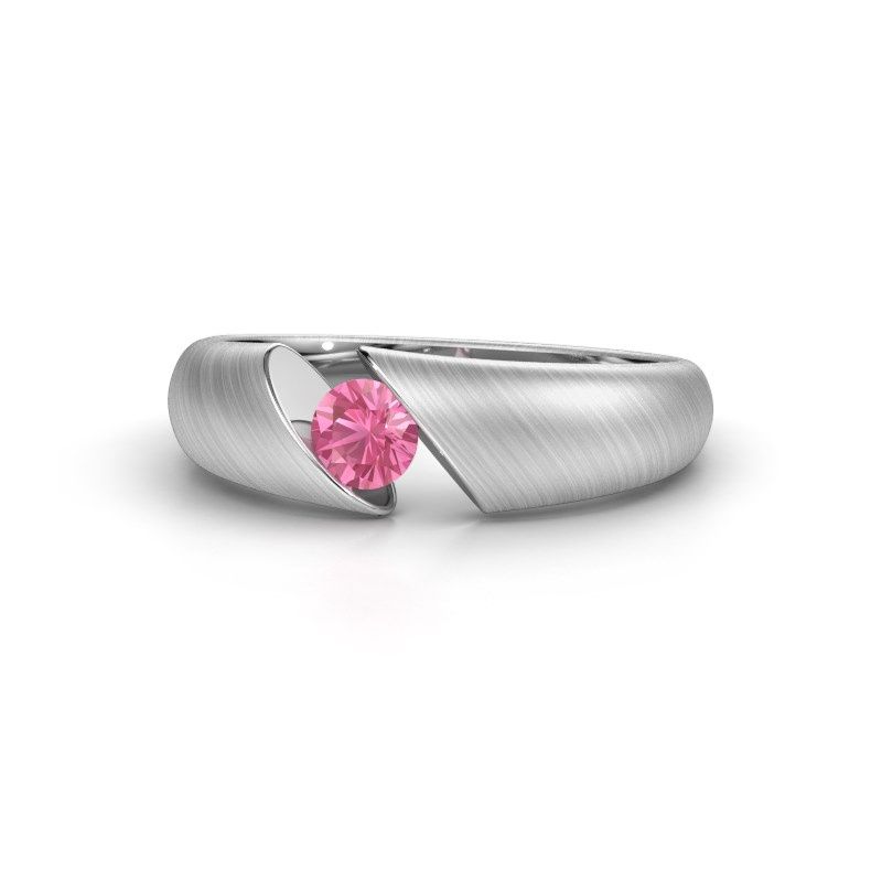 Image de Bague de fiançailles Hojalien 1<br/>585 or blanc<br/>Saphir rose 4 mm