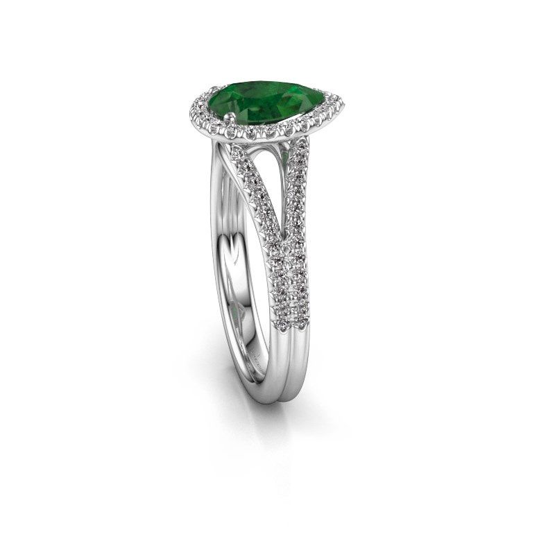 Afbeelding van Verlovingsring verla pear 2<br/>585 witgoud<br/>Smaragd 8x6 mm