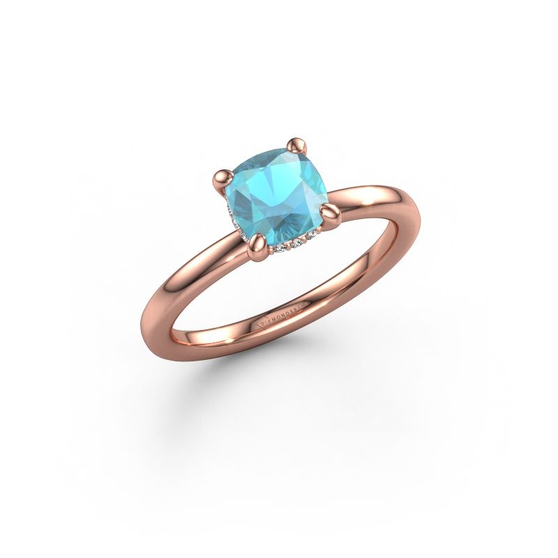 Verlovingsring Simone CUS 2 585 rosé goud blauw topaas 6 mm