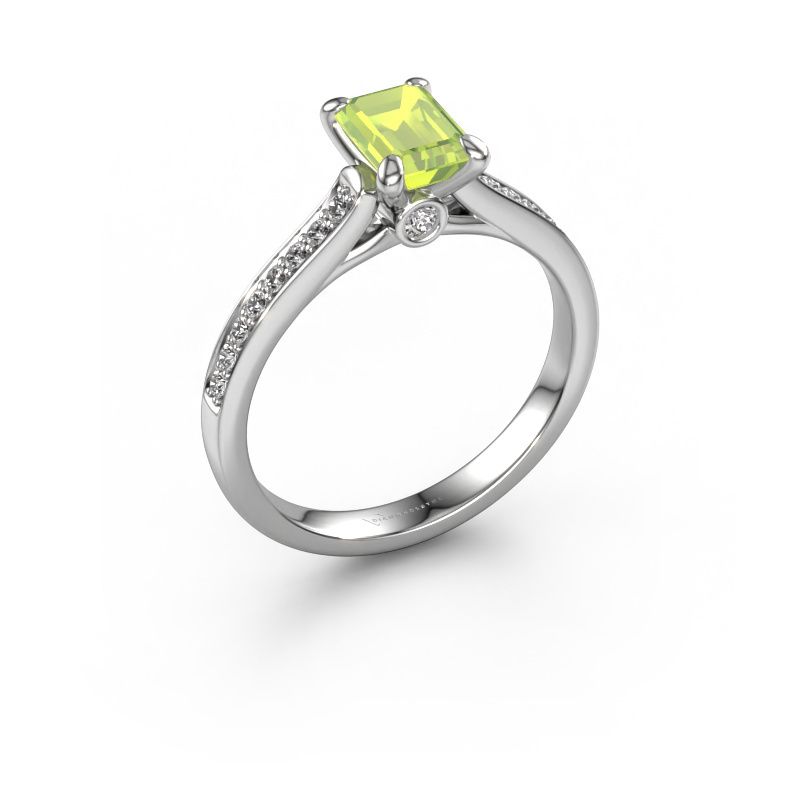 Verlovingsring Valorie eme 2 950 platina peridoot 6.5x4.5 mm