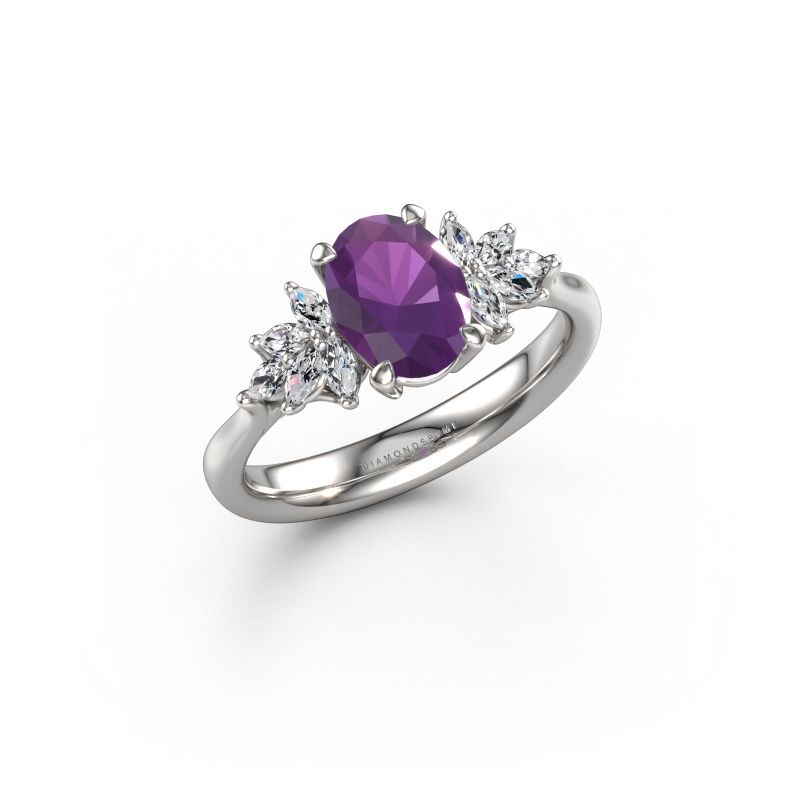 Bague de fiançailles Fiona OVL 585 or blanc améthyste 8x6 mm
