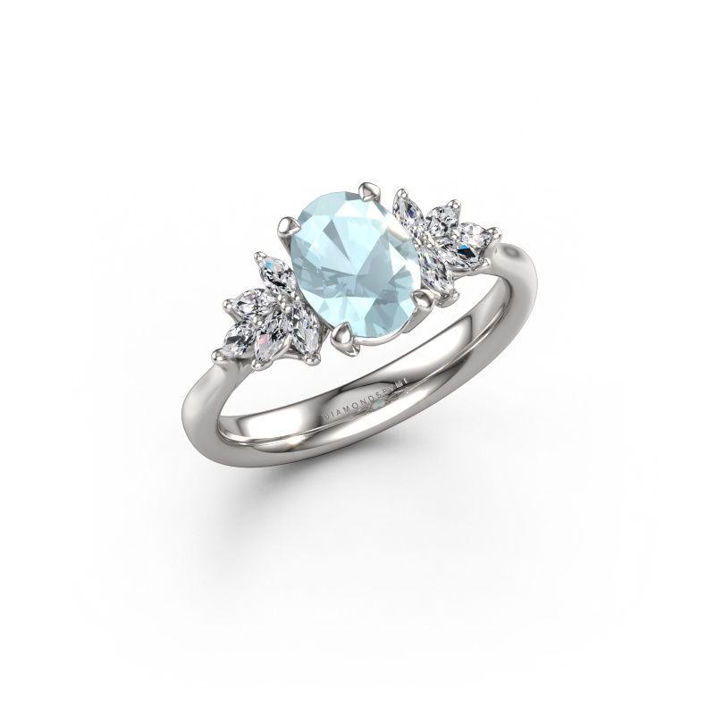 Verlovingsring Fiona OVL 585 witgoud aquamarijn 8x6 mm