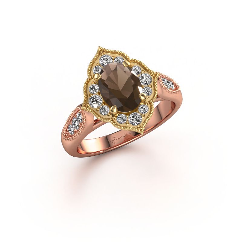 Verlobungsring Rosan 585 Roségold Rauchquarz 8x6 mm